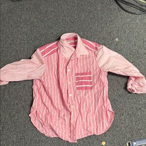 LOFT Pink Striped Button Down Shirt Lightweight Cotton Blend
